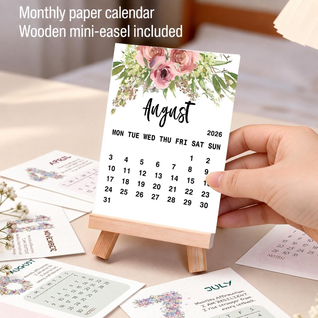 Aesthetic Floral Wooden Easel Desk Calendar, Monthly Tabletop Office Décor,Gift 2026-2027 Table Calendar-image-27