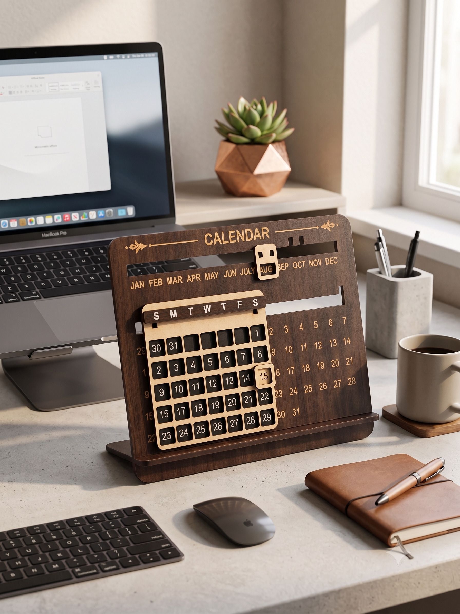 Handcrafted Wooden Foldable Calendar with Movable Date and Month Display Perpetual Table Calendar-image-8