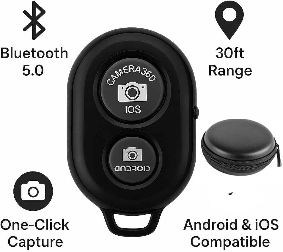 Huntindia Wireless Camera Controller Clicker BT Remote Shutter Button for Selfie +Pouch Camera Remote Control-picture-39