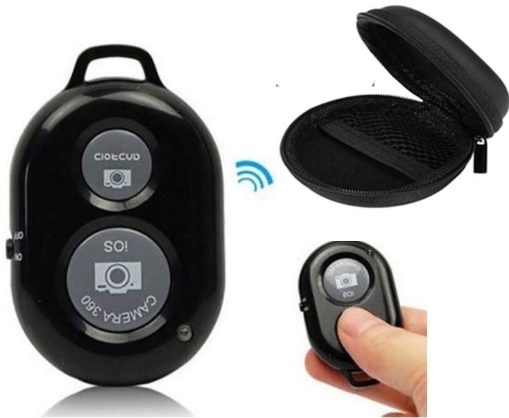 Huntindia Bluetooth Wireless Selfie Button Clicker Camera Shutter Remote Control+Pouch Camera Remote Control-picture-32