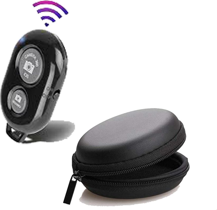 Wreskart Bluetooth Remote Controller Shutter Button+Leather Zipper Headphone Pouch BlackCamera Remote Control-image-3