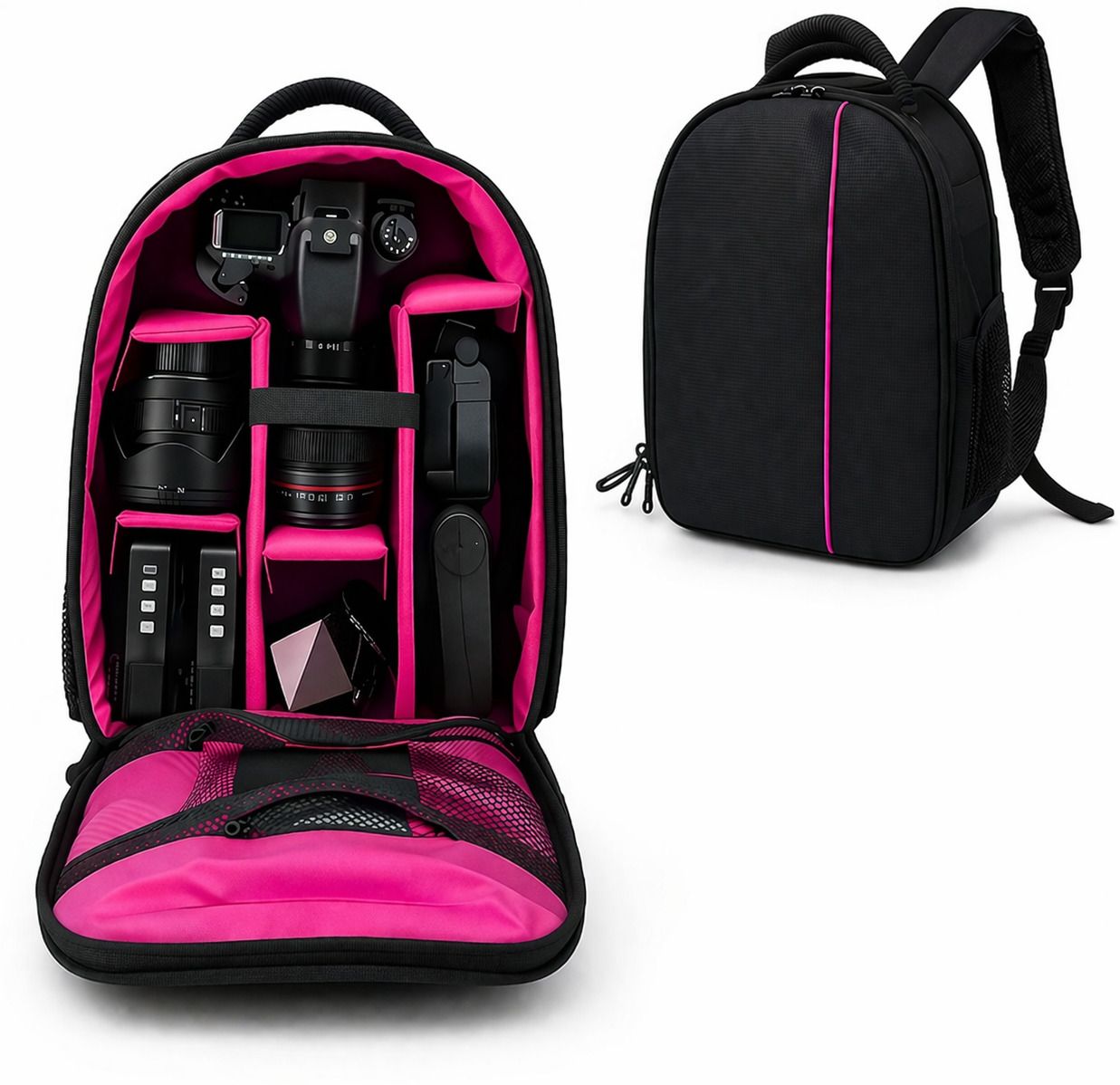 PROUDME Pink DSLR Camera Bag with Tripod Holder & Bottle Holder pink & balck Camera Bag-picture-40