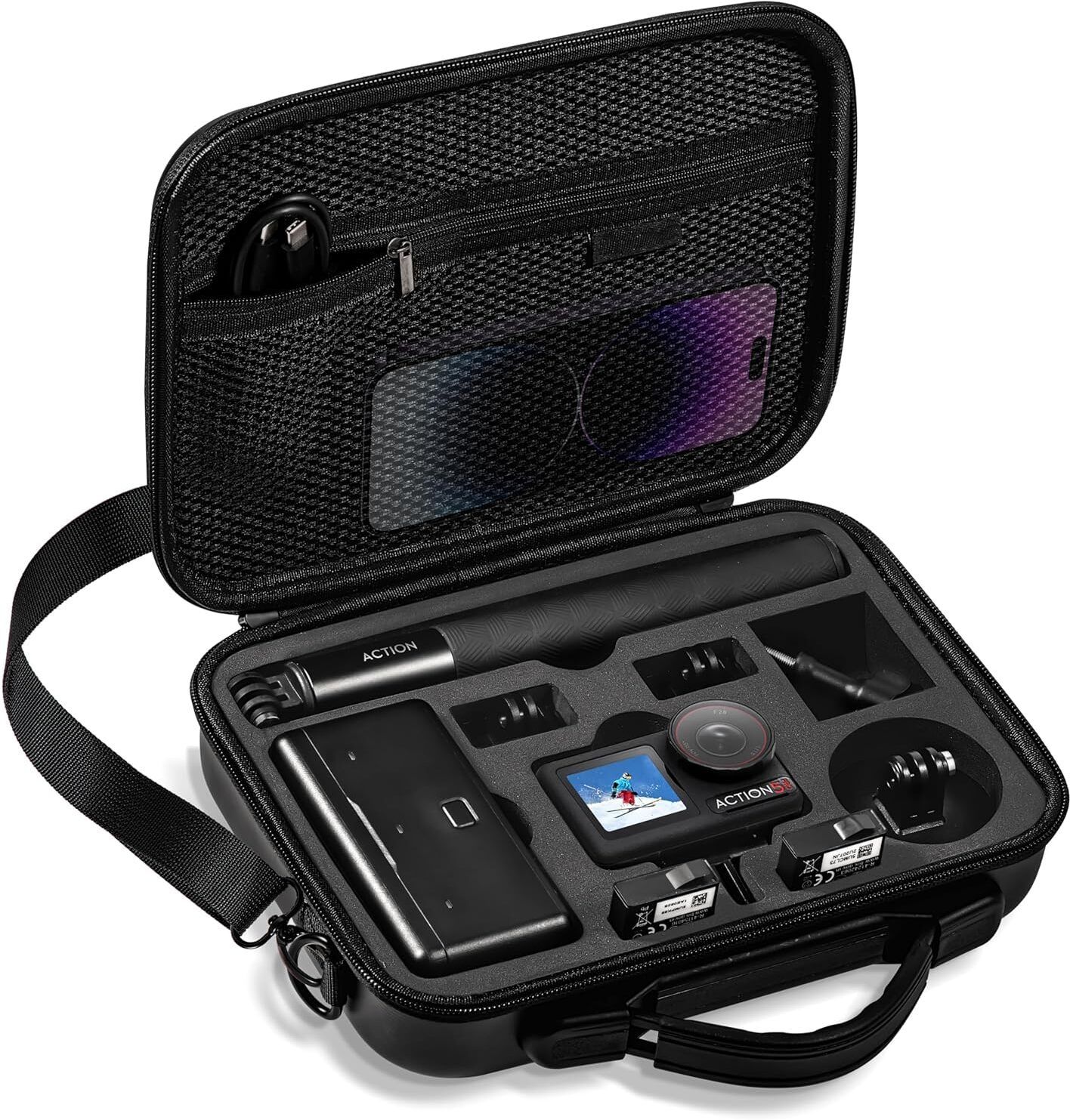 sounce Hard Shell Action Camera Carrying Case with Shoulder Strap & Storage Bag Camera Bag-image-13