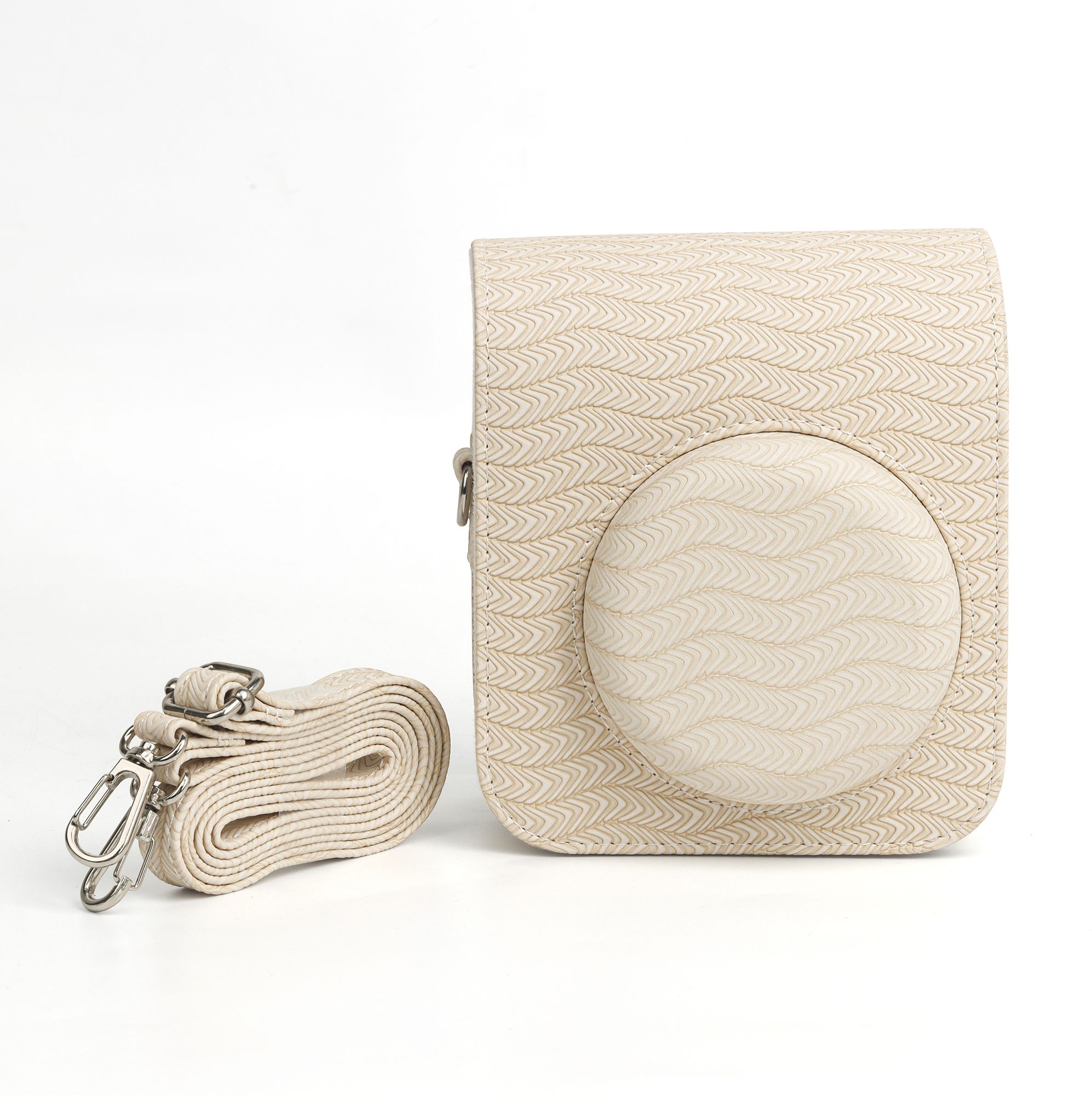 Zikkon Instax Mini 12 Beige Wave Protective Embossed PU Leather CarryingCamera Bag-image-47