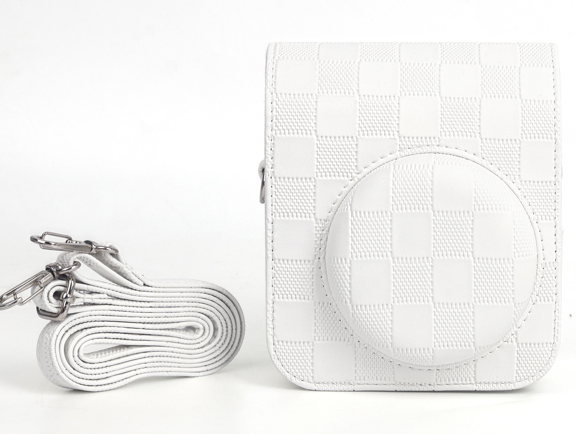 Zikkon Instax Mini 12 Protective Camera Case PU Leather White Checkerboard Style Carrying Camera Bag-image-17