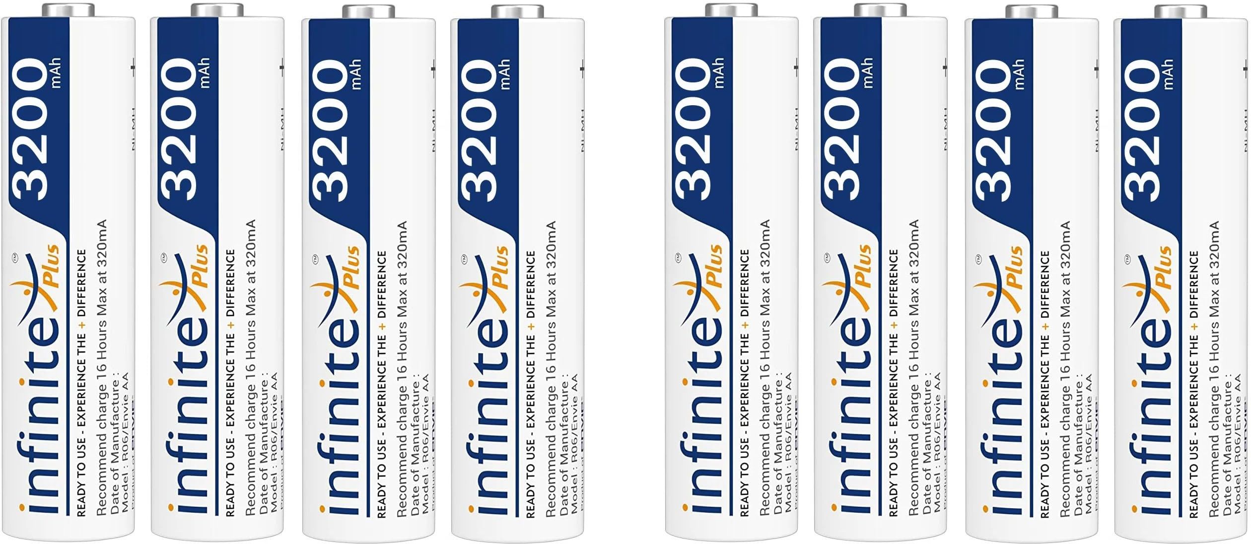 envie 3200mah aa high capacity ni-mh rechargeable ready to use battery pack of 8camera battery charger