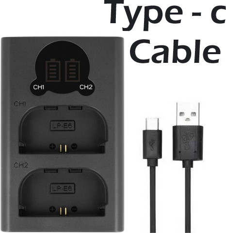 Lamkoti LP-E6 LP-E6n Dual fast type c USB camera charger with LCD display for Canon Camera Battery Charger image 1