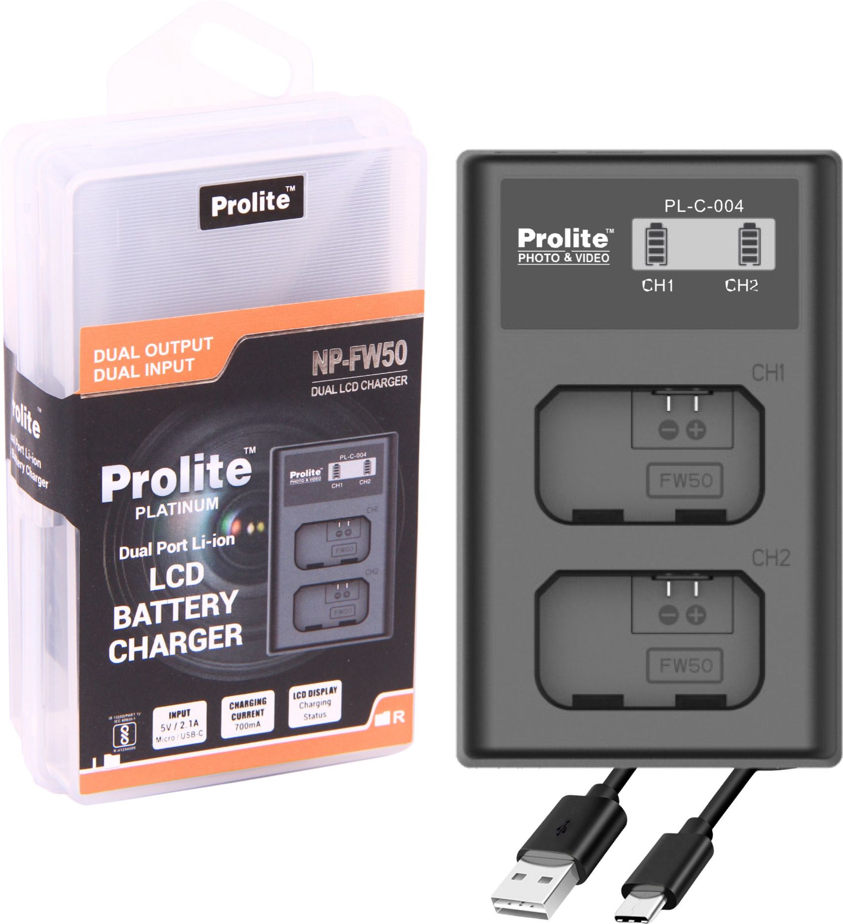 Prolite Dual LCD Charger for Sony NP-FW50C Camera Li-ion Batteries |Camera Battery Charger-image-1