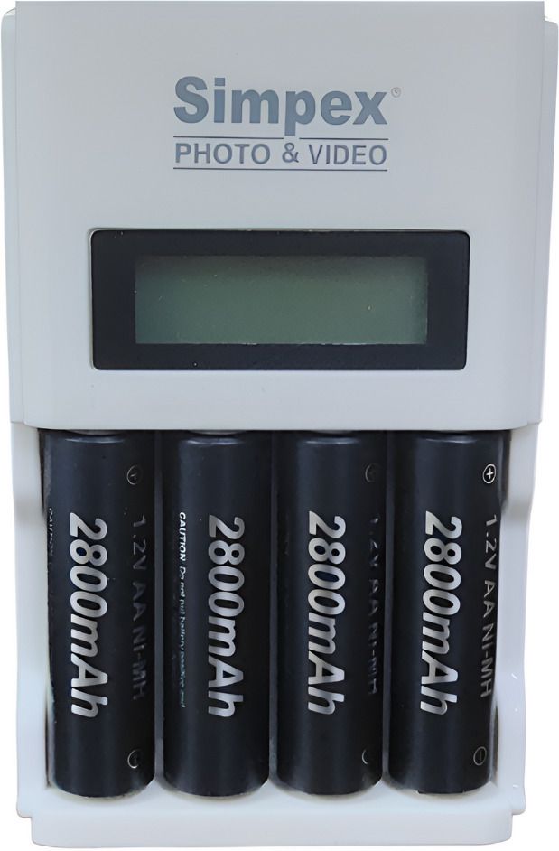 Simpex LCD Fast Charger with 2800mAh 4pc AA Ready To Use RechargeableCamera Battery Charger