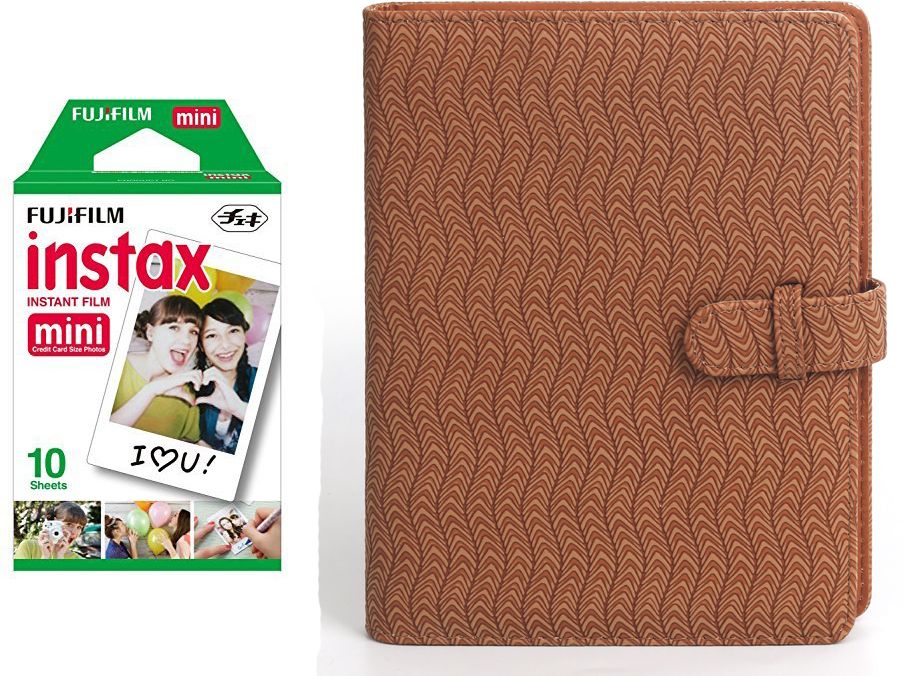FUJIFILM Instax Mini 10X1 Sheets Instant Film with 128-sheet Brown wavealbum for mini Film Roll