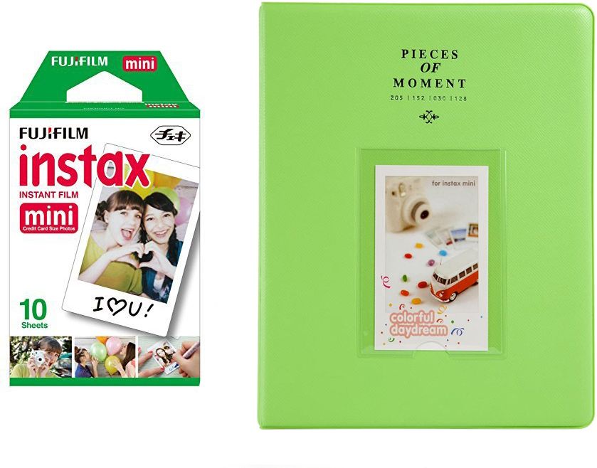 FUJIFILM Instax Mini 10X1 Sheets Instant Film with 128-sheet Lime Greenalbum for mini Film Roll