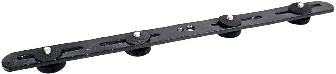 MILLETS 14" 4 Flash Bracket with Twin 1/4" & 3/8" and Quad Four Hot Shoe Video Light Bar Straight Flash Bracket