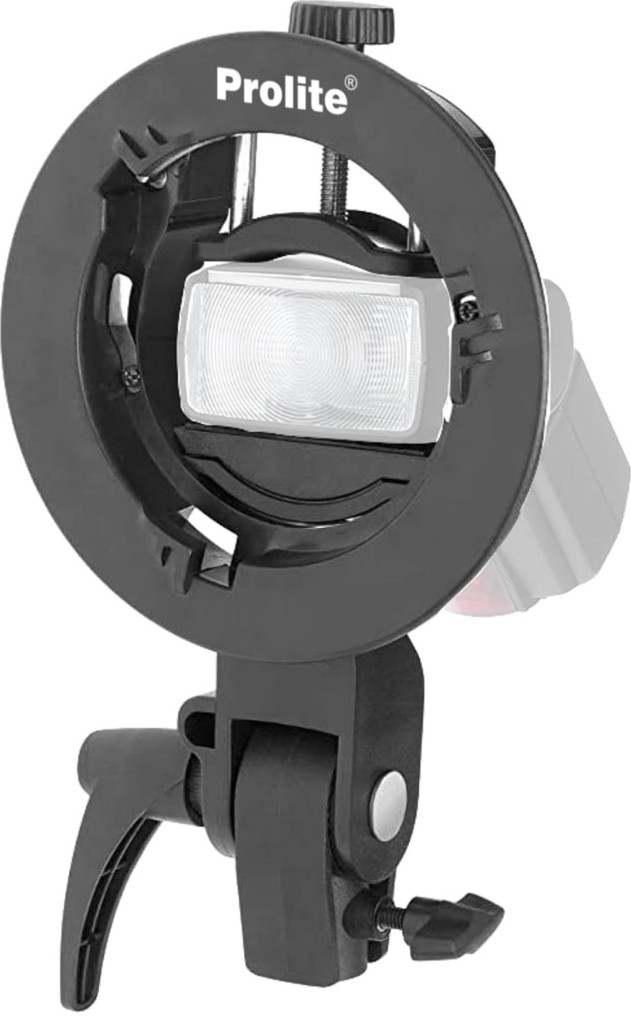 Prolite S2 Flash Bracket | Bowens Mount, Umbrella Slot | For Rectangular & Round Flash | Use With Speedlite Flash, Octa, Lantern, Softbox, Snoot, Beauty Dish | Custom Flash Bracket image 1