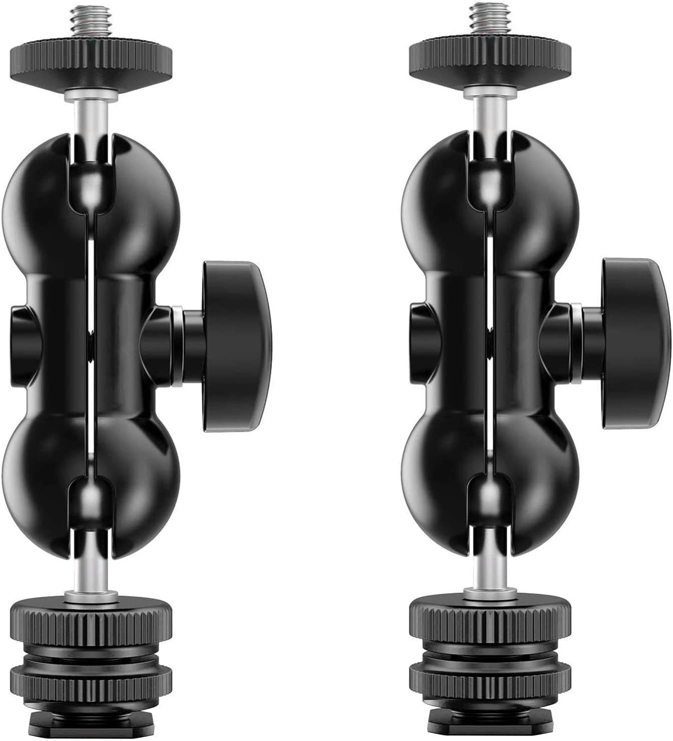 MILLETS 2X Cool Ballhead Multi-Function Double Ballhead with Shoe Mount & 1/4" Screw Double Ballhead with Shoe Mount for Monitors Led Light Rotating Flash Bracket-picture-26
