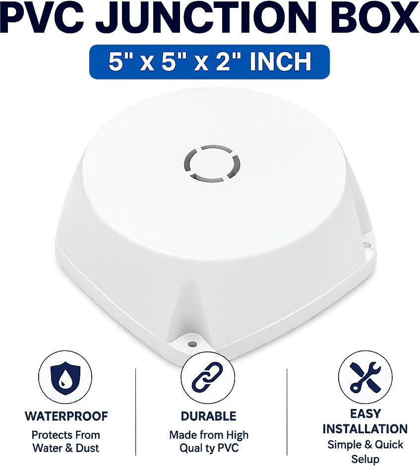 CH Enterprises ( PACK 1 )5x5 PVC Camera Junction Box White | CCTV Cable Management Box Camera Housing-picture-43
