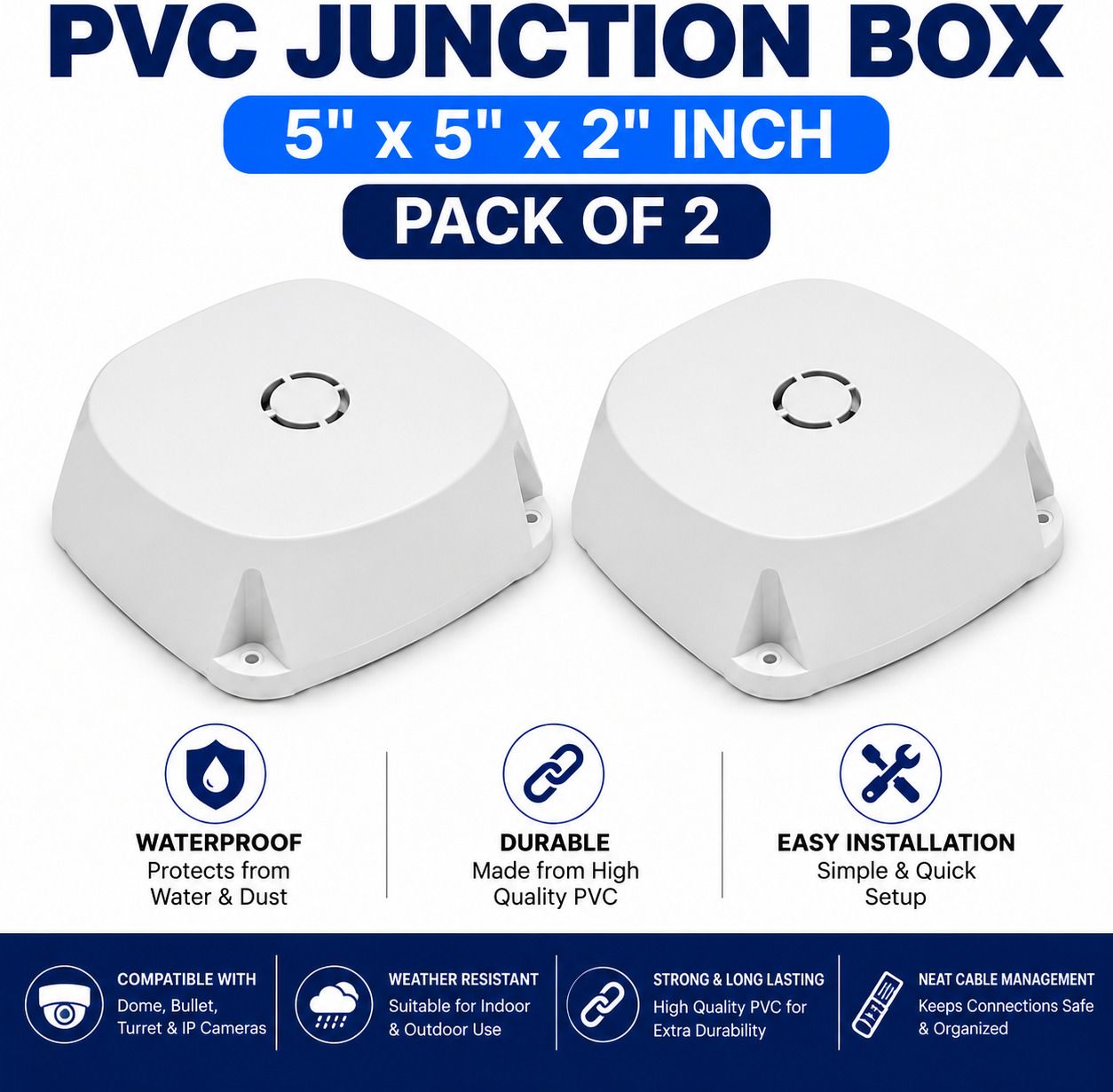 CH Enterprises 5x5 White CCTV Camera Mount Junction Box ( Pack of 2 ) | Durable PVC Camera Housing-picture-18