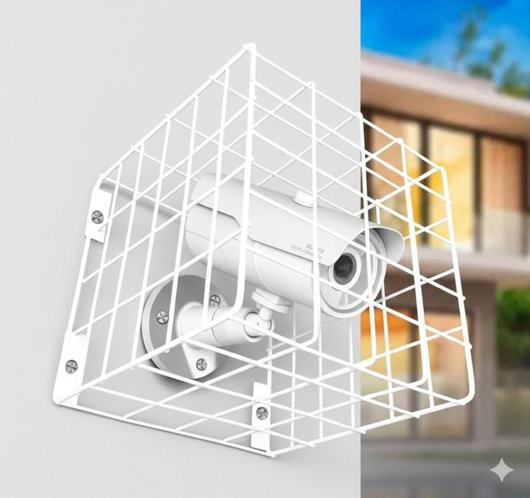 ICON CREATION STAND WALLAH Wall-Mounted Camera, Fixed Metal Security Camera Cage Guard WHITE Camera Housing