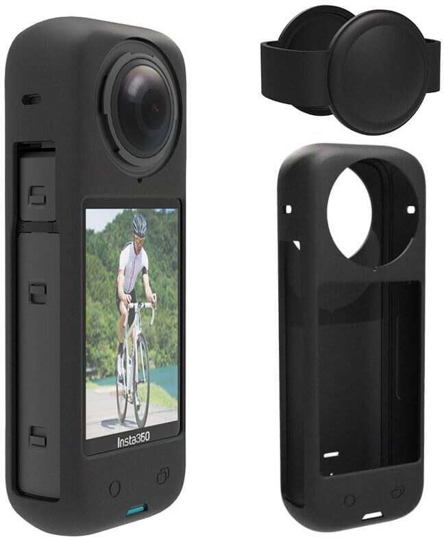 wallgenx Silicone Case + Lens Cap for Insta360 ONE X3 (Black) Camera Housing-image-1