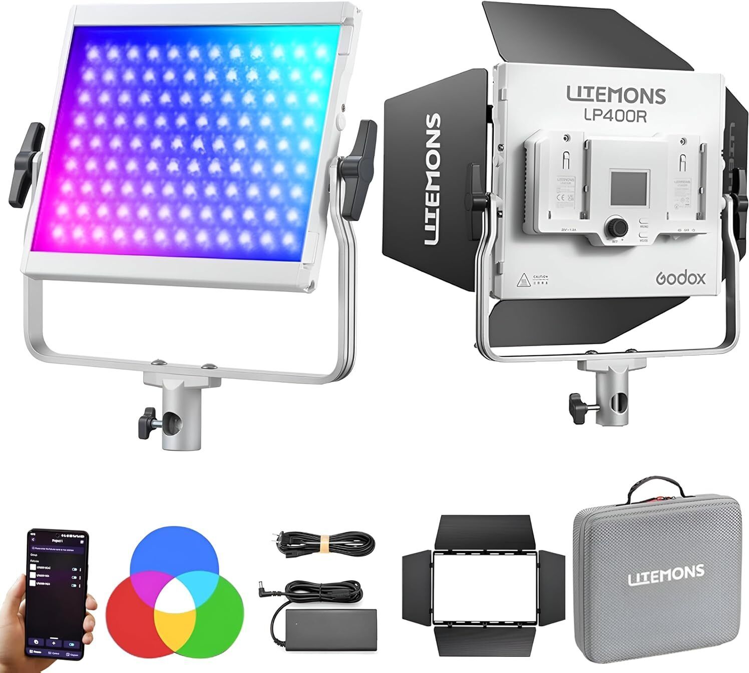 GODOX LP400R 36W RGB LED Light Panel, 1800K-10000K with 14 FX Effects APP, CRI96+ 6480 lx Camera LED Light-image-24