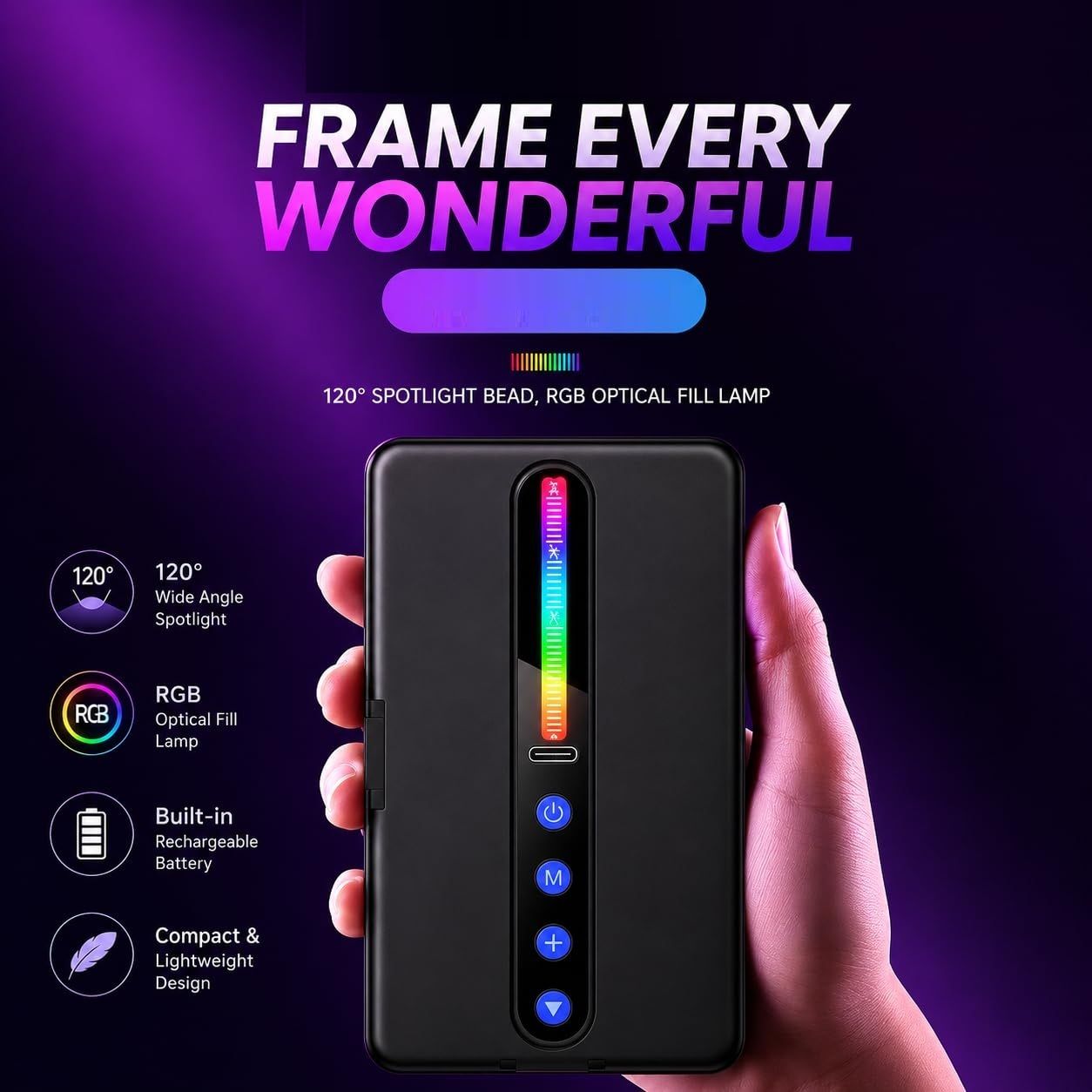 WunderVoX M160 Mini RGB Photography Light with USB Rechargeable Battery 1150 lx Camera LED Light-image-29
