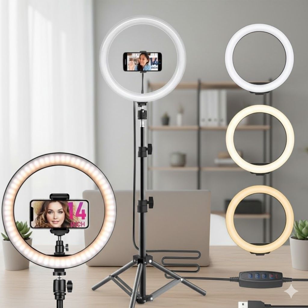 ARS Shine 10 Ring Light With Stand, Adjustable LED for Selfie & Video 5 lx Camera LED Light