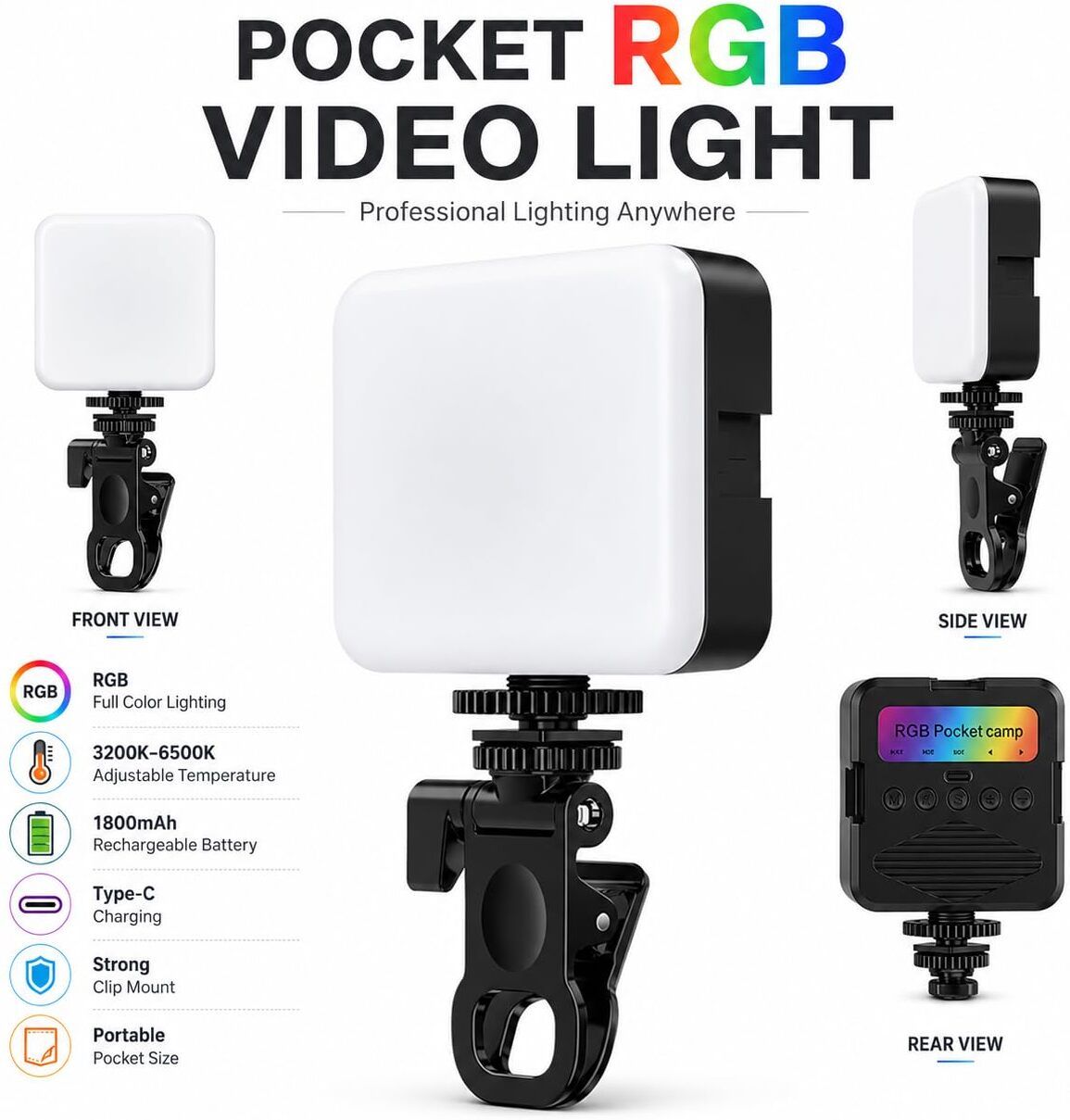 WunderVoX AY-83 Pocket RGB LED Light for Camera Mobile & Computer 1150 lx Camera LED Light-image-22