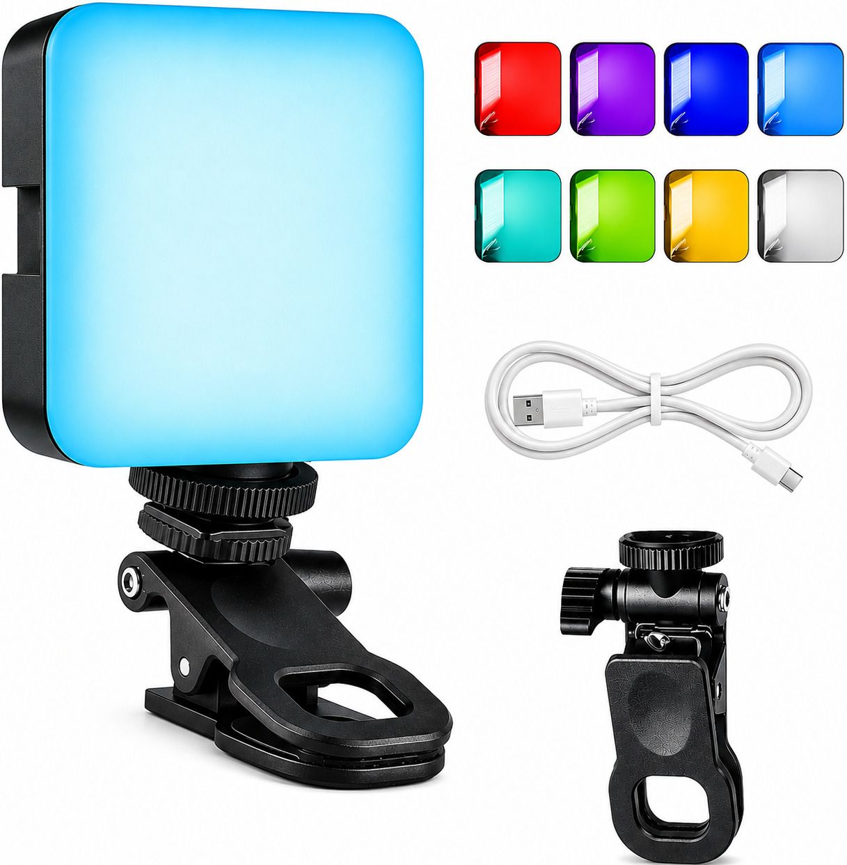 ANSHAURA Mini RGB LED Fill Lamp with Clip Mount for Video Call & Camera Shooting 100 lx Camera LED Light-image-22