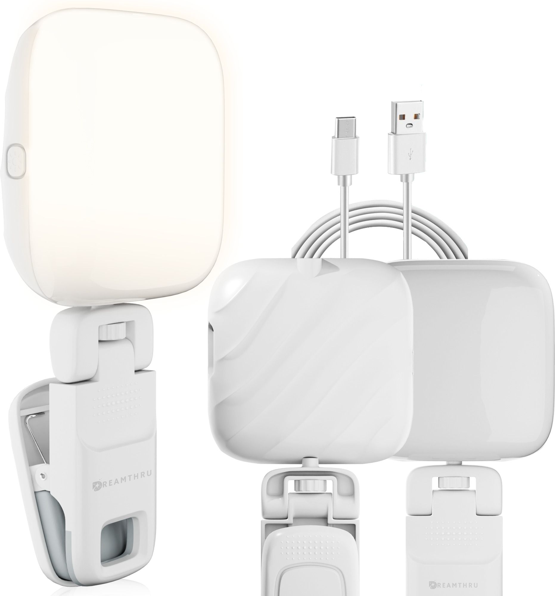 Dreamthru Rechargeable Clip-On LED Light | 2000mAh Battery | 360° Rotation | Flash