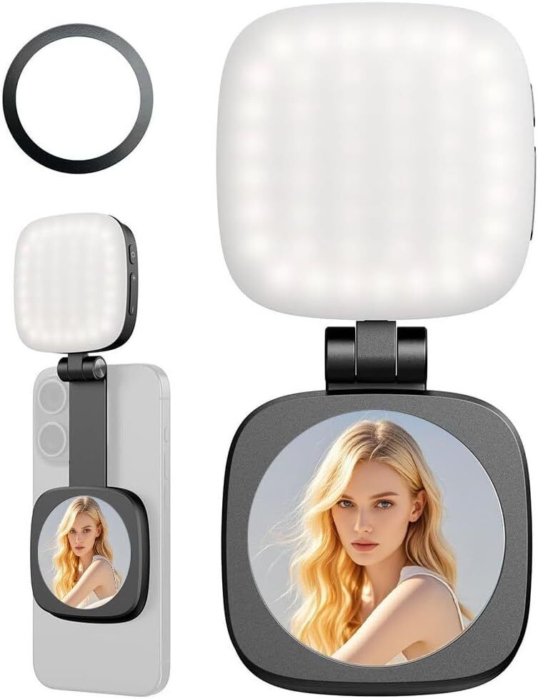 Clefairy Magnetic Selfie Light for iPhone, Portable Phone Light with a Mirror 1 lx Camera LED Light-image-12
