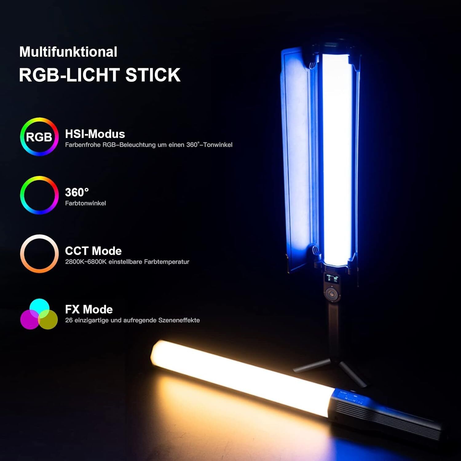 TECHEL RGB LED Light Stick for Photography, Photography Light RYY28 5800 lx Camera LED Light-image-41