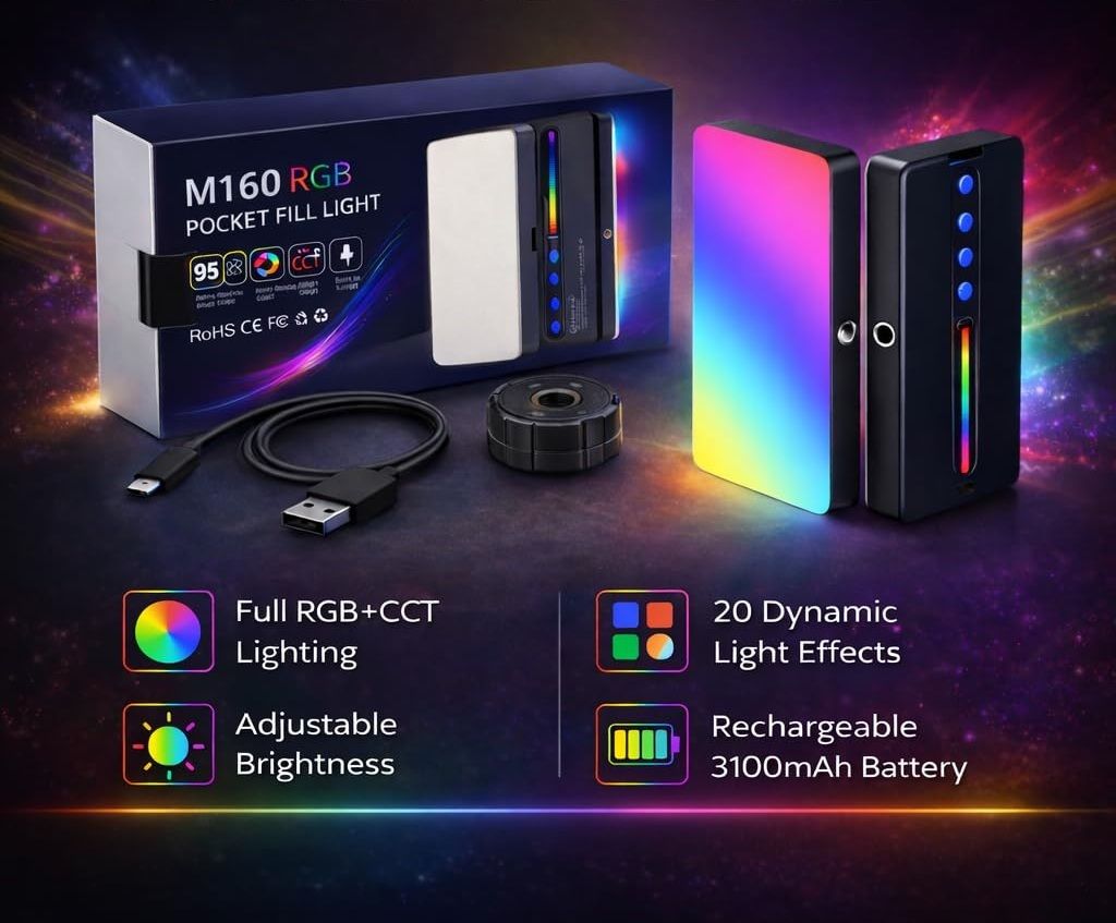 WunderVoX M160 Compact RGB Photography Light with Long Battery Backup 1150 lx Camera LED Light-image-11