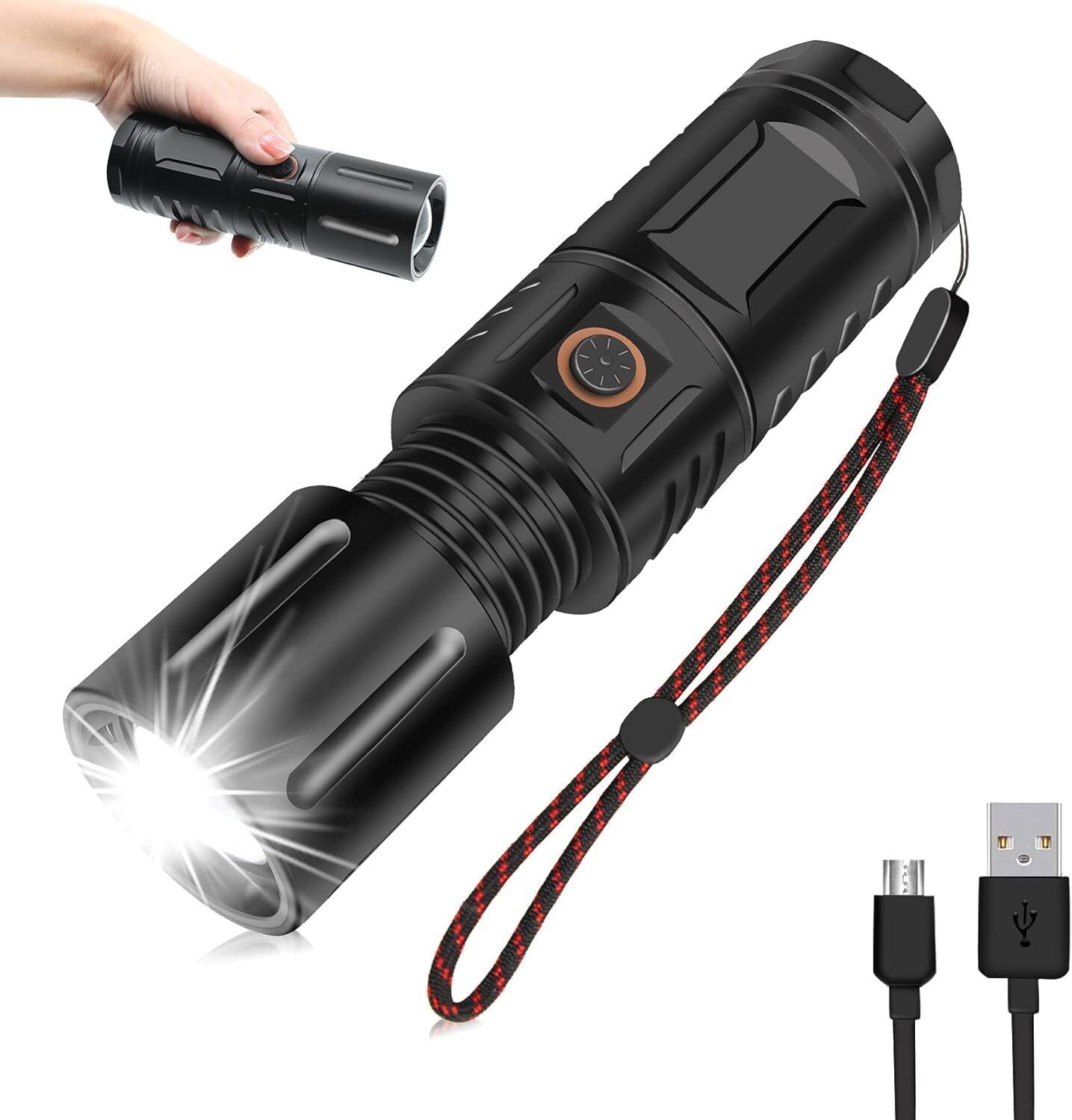 Clefairy Torch Light Rechargeable Flashlight, High Power 1200 Lumens with Zoom, 5 Modes 6 lx Camera LED Light-image-23