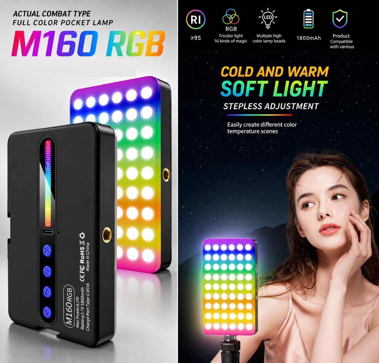 TRUDO M160 Mini Video Fill Light for Mobile Shooting & Live Streaming 1150 lx Camera LED Light-image-31