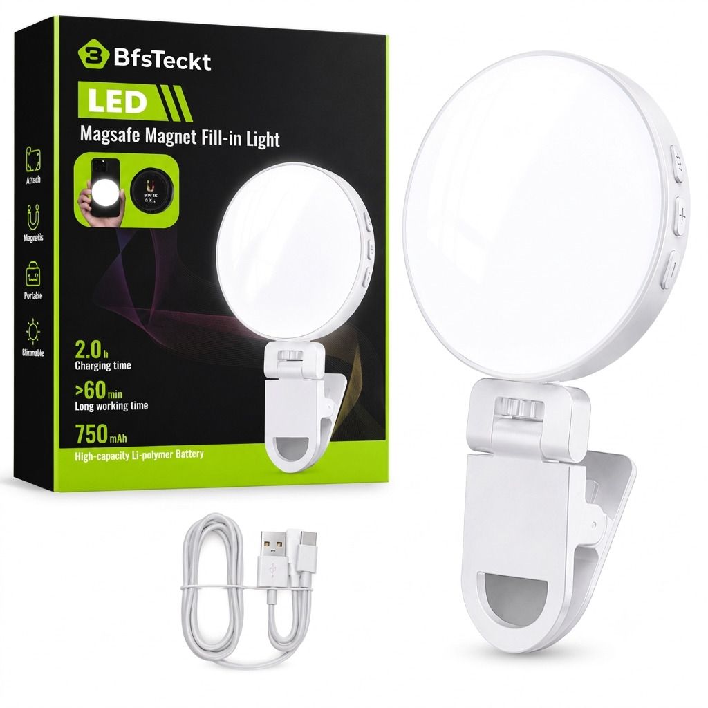 BfsTeckt Portable Magnetic Selfie Light for Phone | 3 Modes USB Rechargeable Fill Light 100 lx Camera LED Light-picture-11