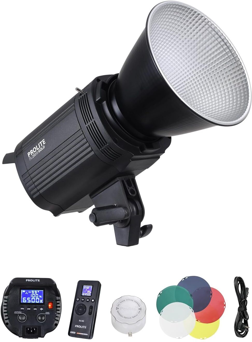 Prolite LiteMax Gold 250W Bi-Color COB LED Video Light, RGBWW Filters, Diffuser & Remote 25500 lx Camera LED Light-image-36