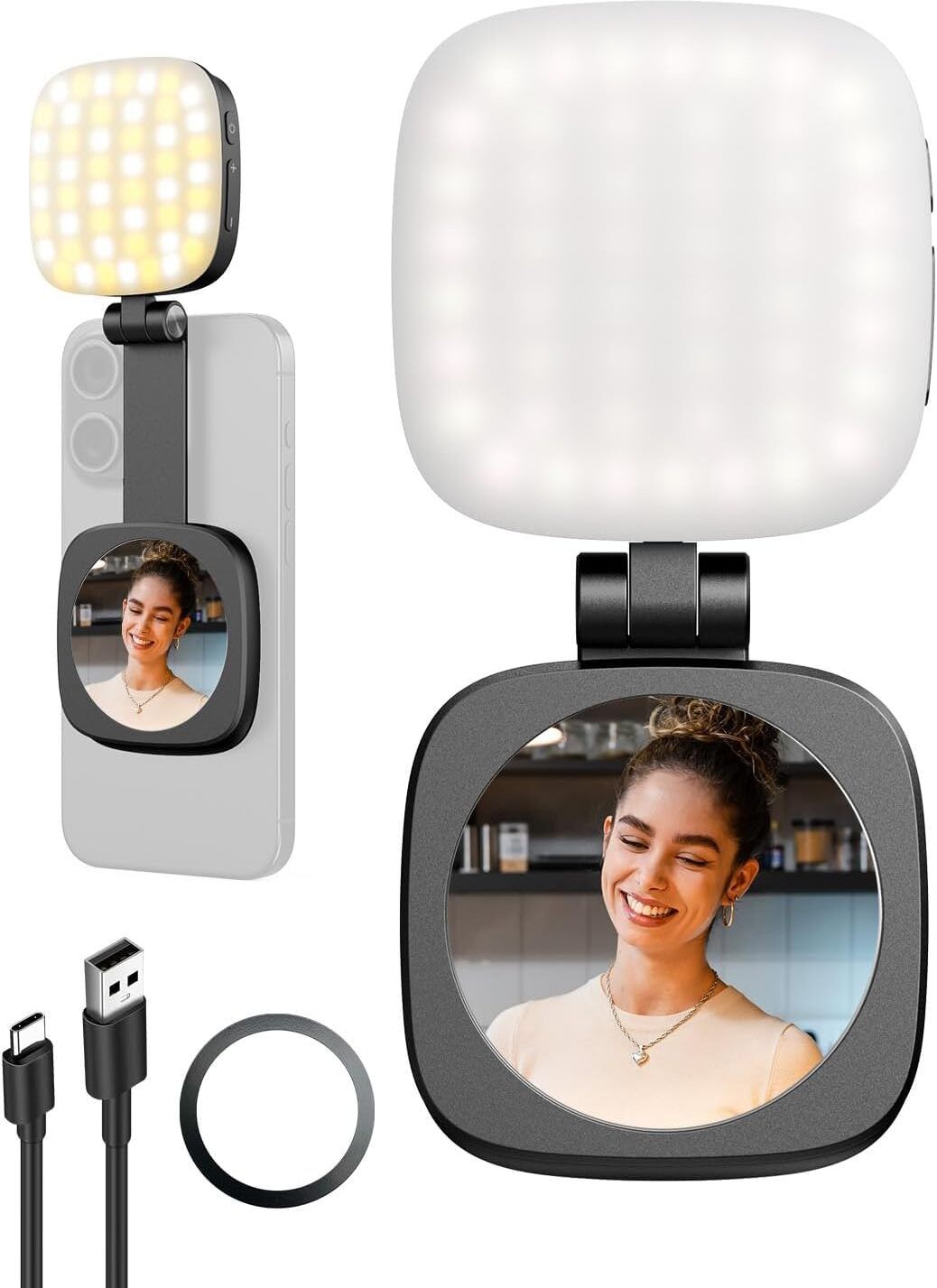 Clefairy Magnetic Phone Light, Selfie Light, 3000K-6500K, Adjustable Brightness 1 lx Camera LED Light