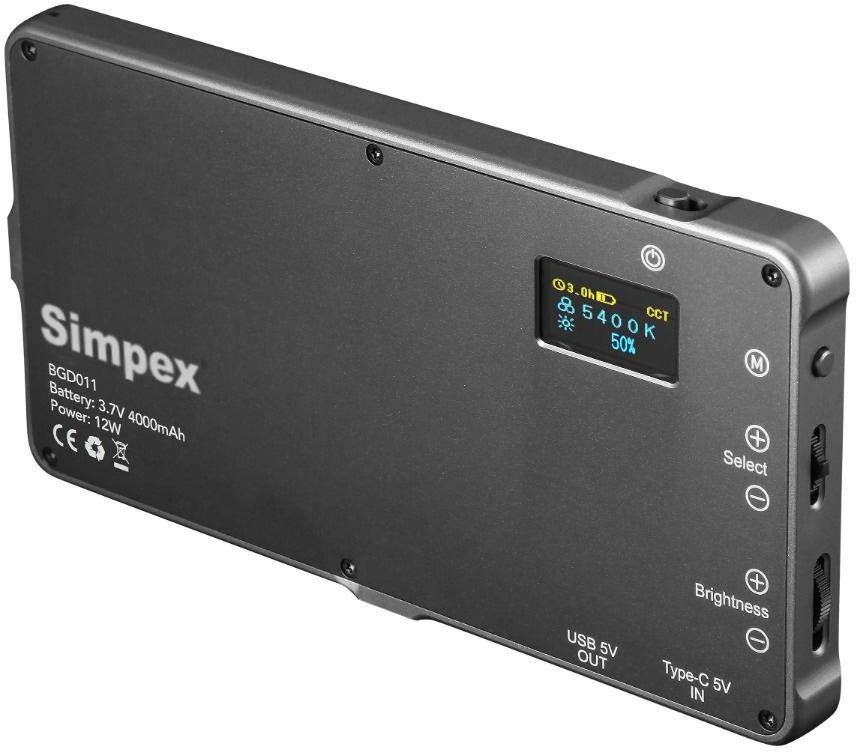 Simpex Portable RGB LED Video Light 12W , 4000mAh Built in Battery with C Type Charging 96 lx Camera LED Light