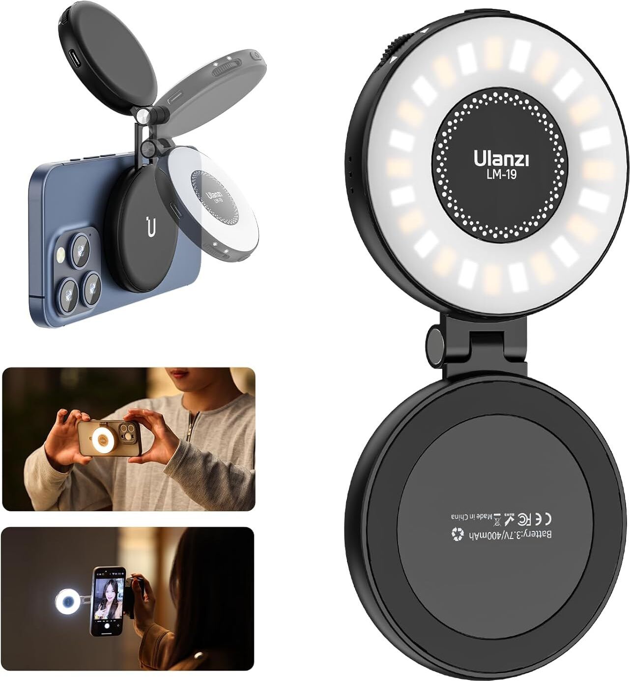 ULANZI LM19 Magnetic Selfie Light LED Fill 2500K-8500K for Phones & Video Calls 0 lx Camera LED Light-picture-19