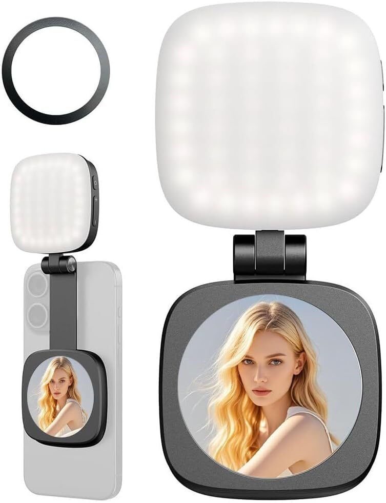 Deoxys Portable Phone Light with a Mirror,Pocket LED Phone Fill Light with 4Color Modes 1 lx Camera LED Light