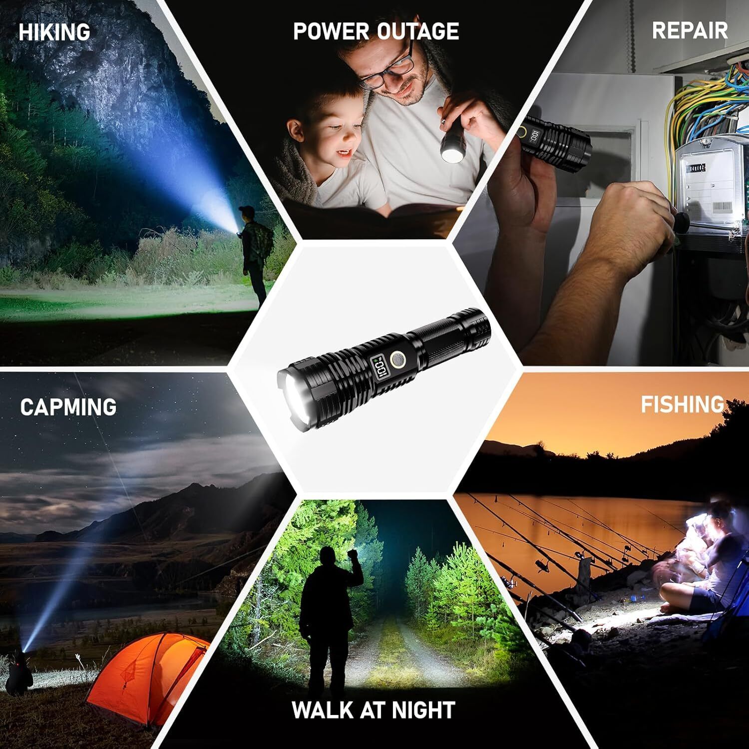 SUICUNE High Lumens Rechargeable Flashlight - 25,000 Lumens LED 7 lx Camera LED Light