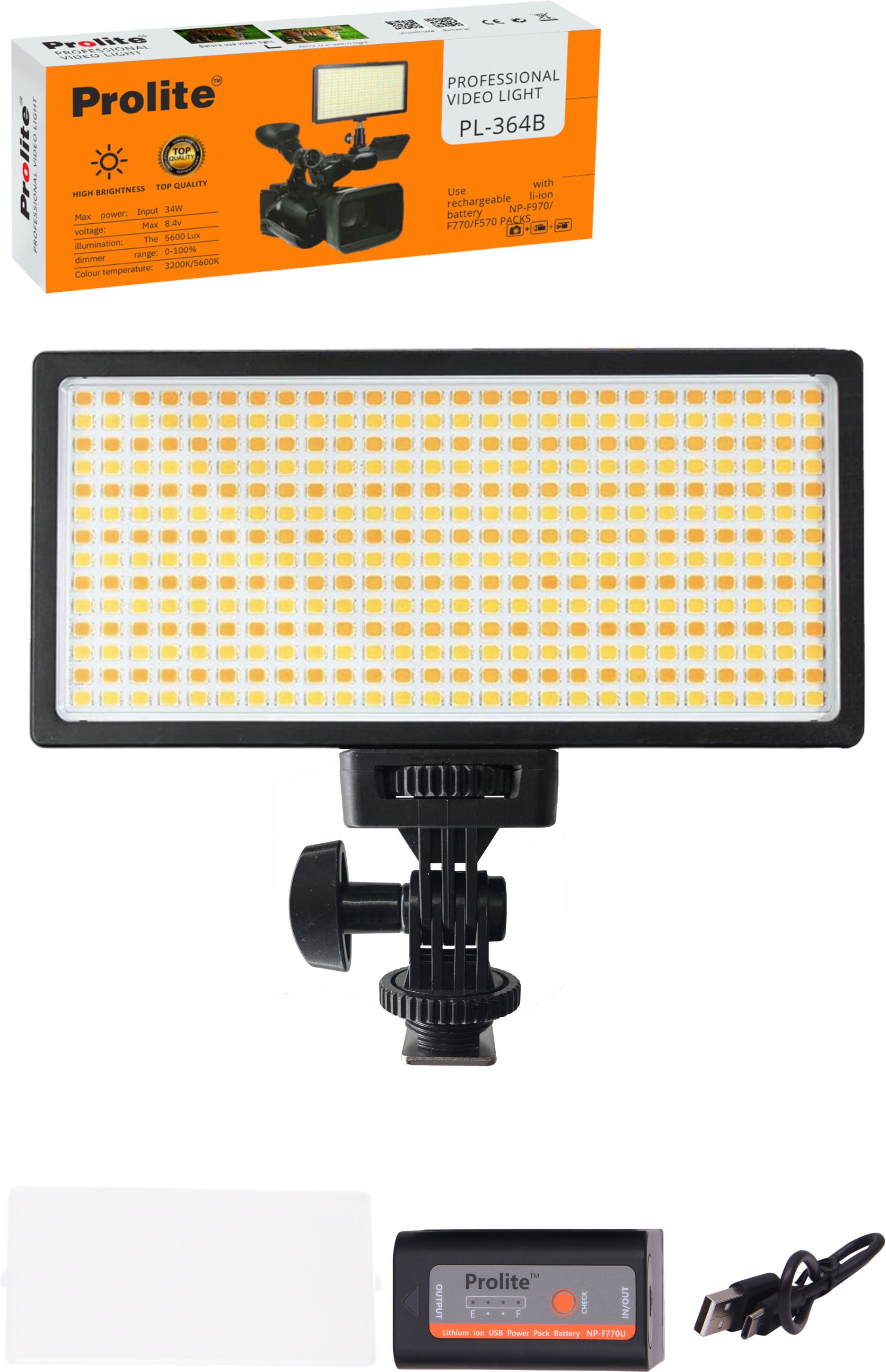 Prolite Bi-Color LED PL-364 Camera Video Light with Diffuser, Battery, Charging Wire | 5600 lx Camera LED Light-image-31