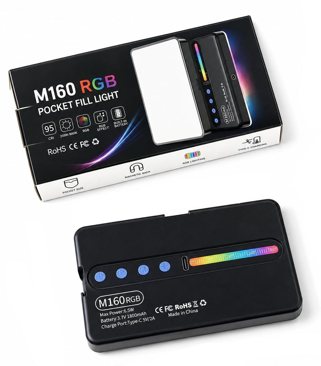 WunderVoX M160 Portable RGB Photography Light with USB Charging Support 1150 lx Camera LED Light-image-27