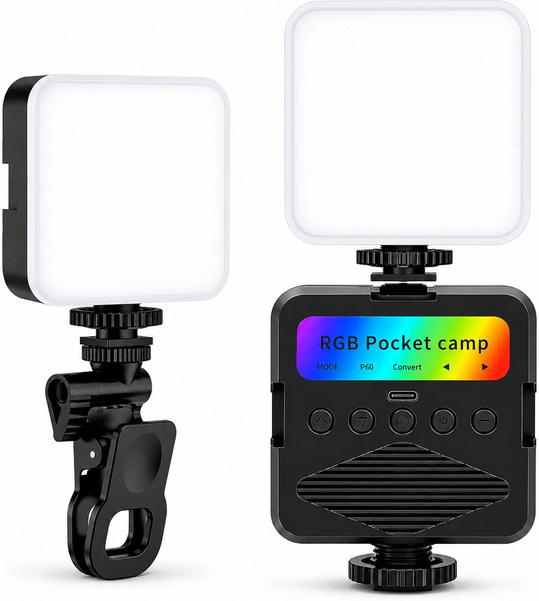 ANSHAURA Rechargeable RGB Pocket Light with Camera Clip for Mobile Video Shooting 100 lx Camera LED Light-image-45