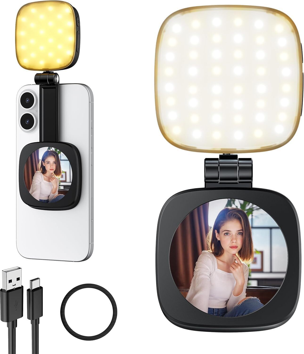 SUICUNE Magnetic Selfie Light with Mirror, 3-in-1 Portable LED Fill Light 1 lx Camera LED Light-image-30