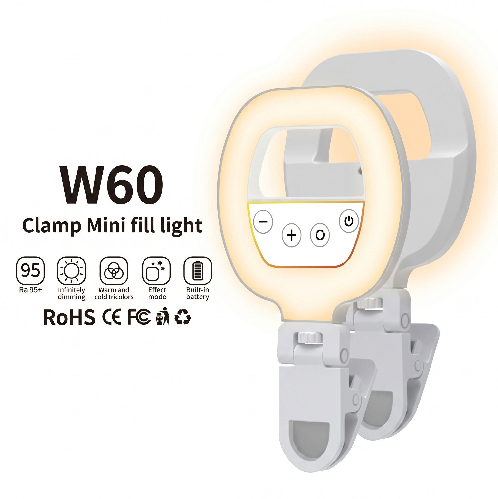 Ihre Produkte W60 Portable Clamp Selfie Light | USB Rechargeable Mini Ring Light| 800 lx Camera LED Light-image-16