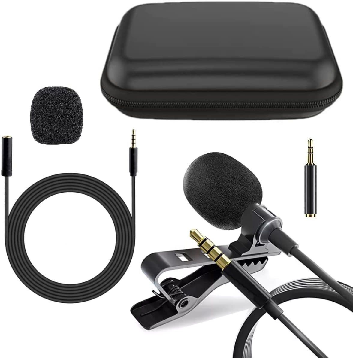 DawnRays Lavalier Lapel Microphone Clip On Collar Mic with TRRS Adapter + Extension Cord Camera Microphone-picture-25