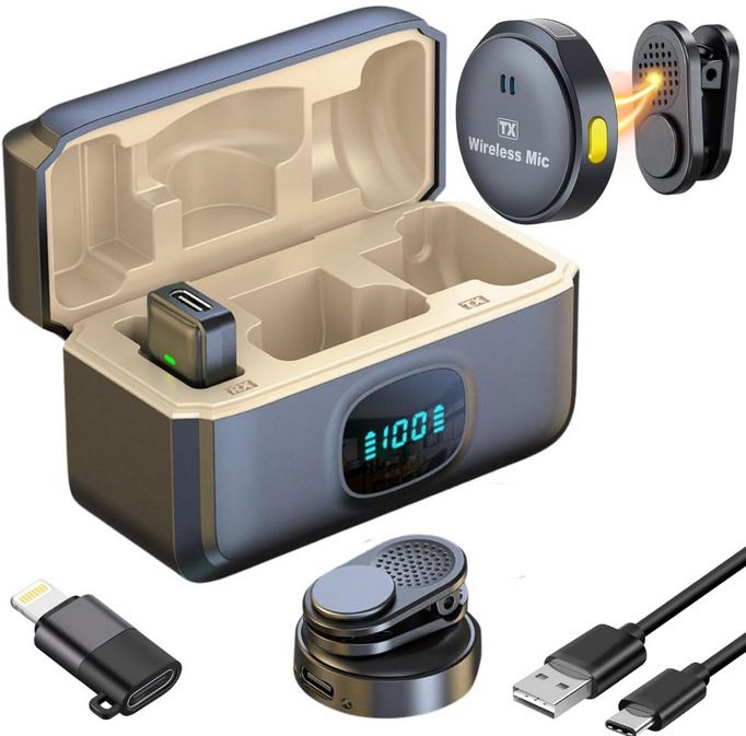 HRYFiNE Q-8 Dual Wireless Lavalier Microphone with Charging Case,Noise Cancellation Camera Microphone-image-43