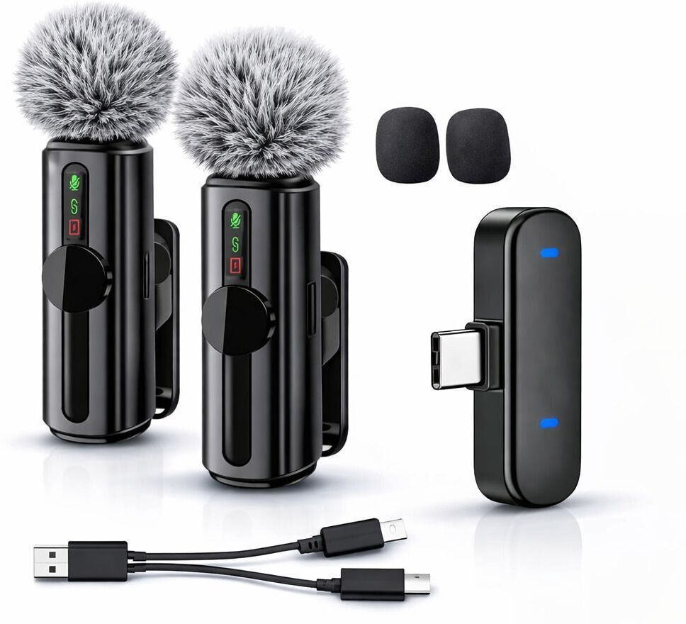 DawnRays Dual Wireless Microphone with Receiver Lavalier Collar Mic for Recording Podcast Camera Microphone-picture-10