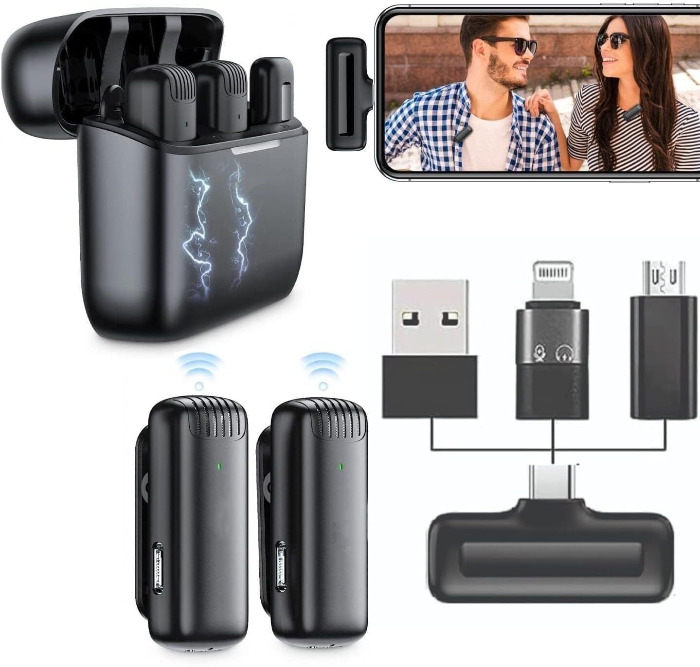 ELDORICH J13 Wireless Microphone, Noise Reduction Lapel Mic with Charging Case Camera Microphone