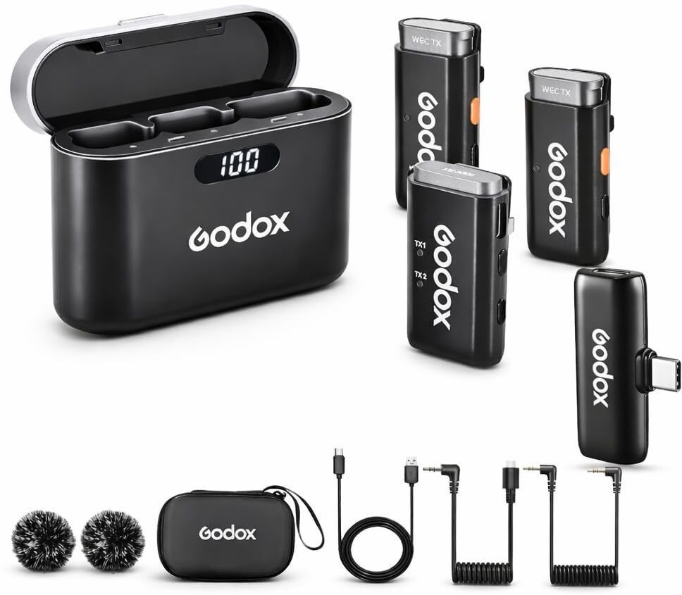 GODOX WEC KIT2 Wireless Microphone for Camera/Phone,200m Range,Noise Cancelling,8H Use Camera Microphone-image-31